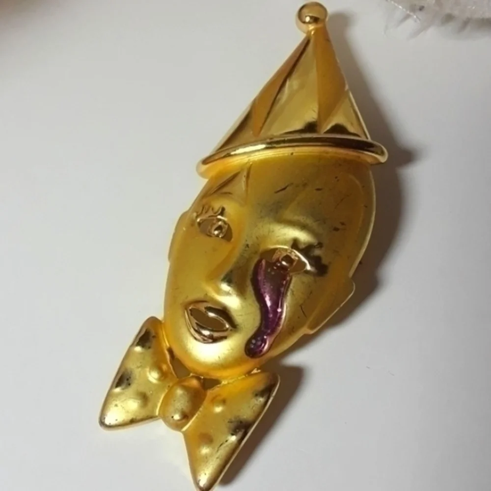 Vintage Bowtie Crying Clown Brooch Pin
